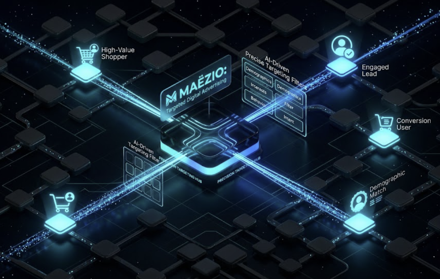 Infographie stratégique de publicité digitale ciblée pour PME par Maëzio